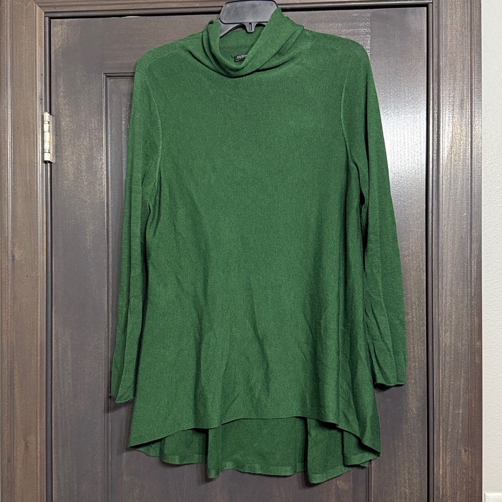 Eileen Fisher Lightweight Green Mock Neck‎ Sweater Women's Sz M